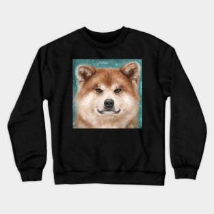 Painting of an Adorable Japanese Akita Dog on Green Background Crewneck Sweatshirt